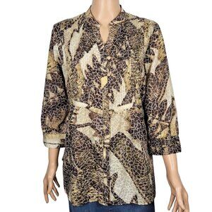 Coldwater Creek Women's Brown Animal Print Pattern, Textured Tunic Top Size M